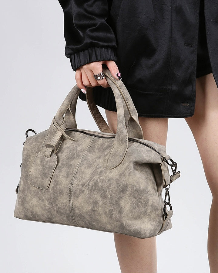 Washed Leather Boston Bag mry002316