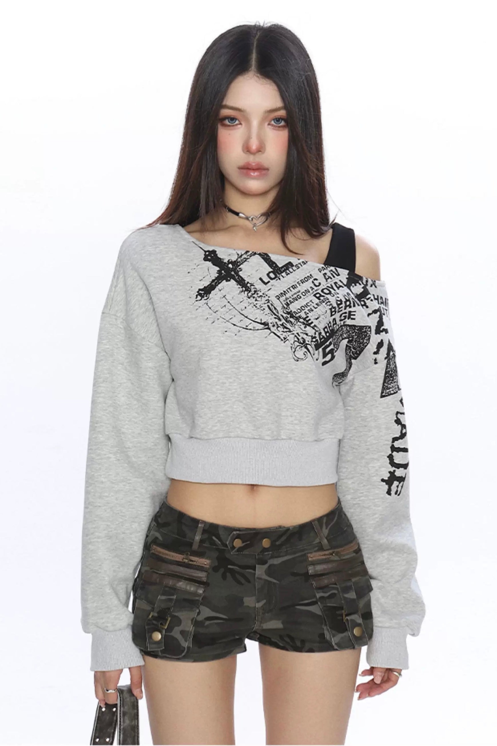 Grunge Graphic Cropped Top mry002192