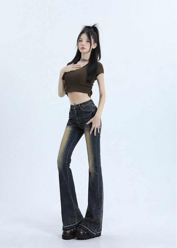 Retro Flare Wash Denim Pants mry001747