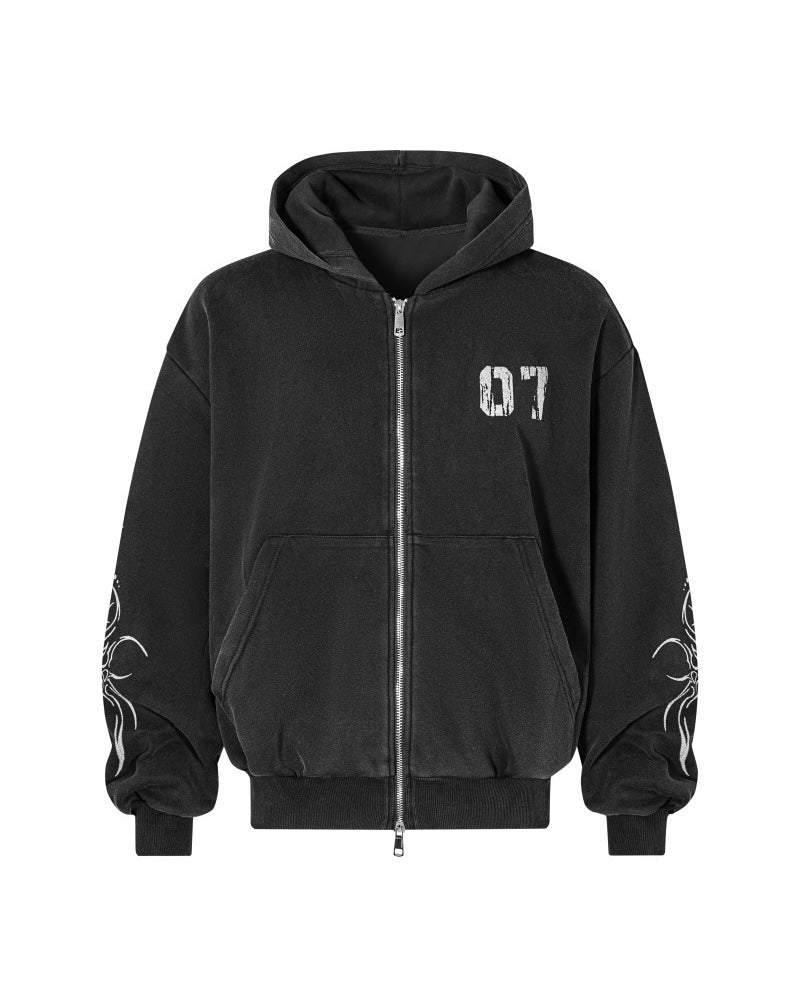 Tribal Tree Graphic Zip-Up Hoodie mry001846