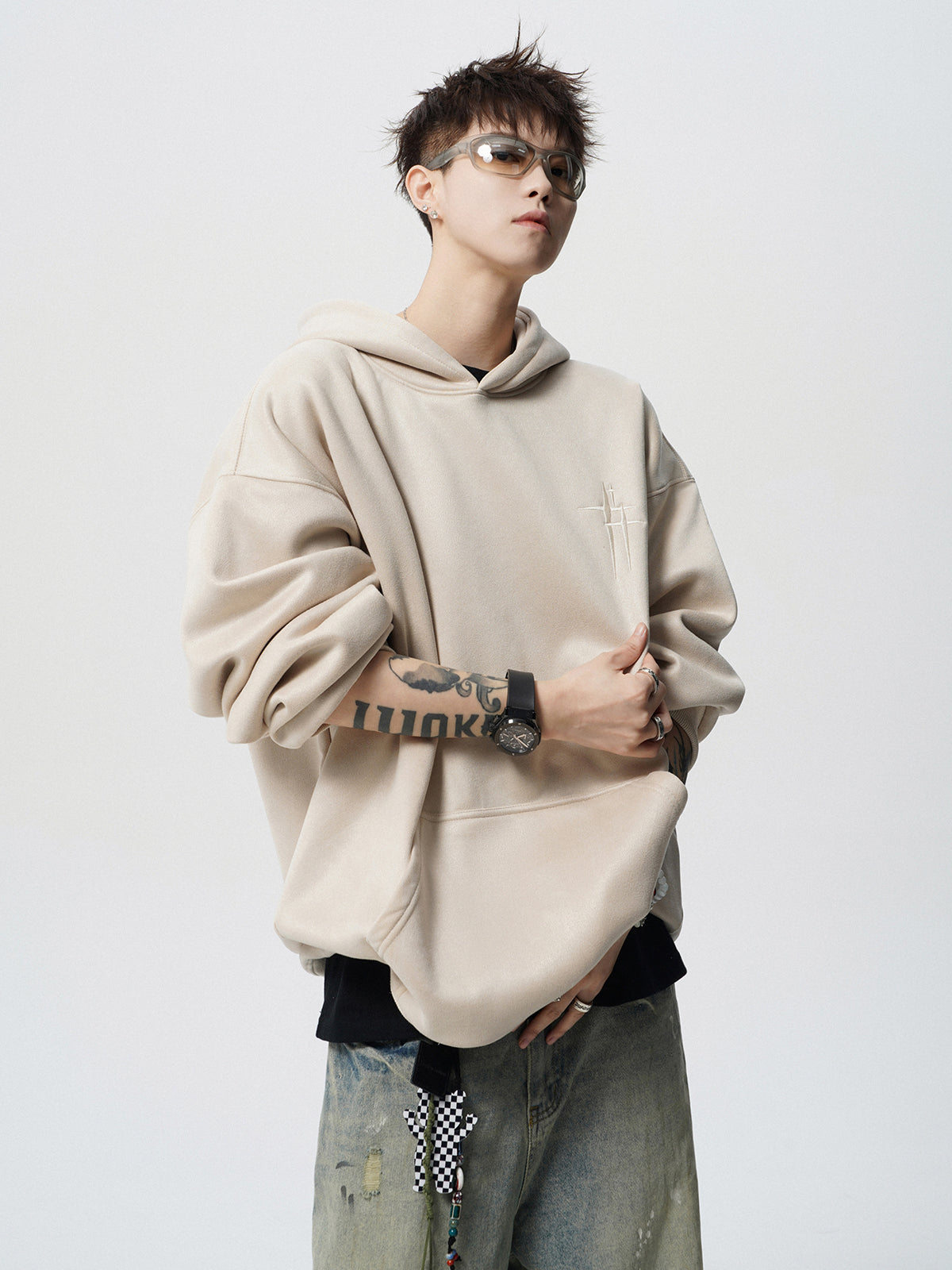 【評価★4.8以上／Tops】Minimal Cross Logo Oversized Hoodie mry001916