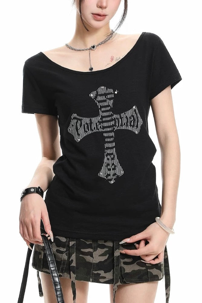 【トップス】クロスロゴTシャツ mry002376
