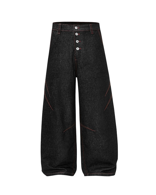 【COVER:FIT】 Button-Fly Baggy Black Jeans mry001864