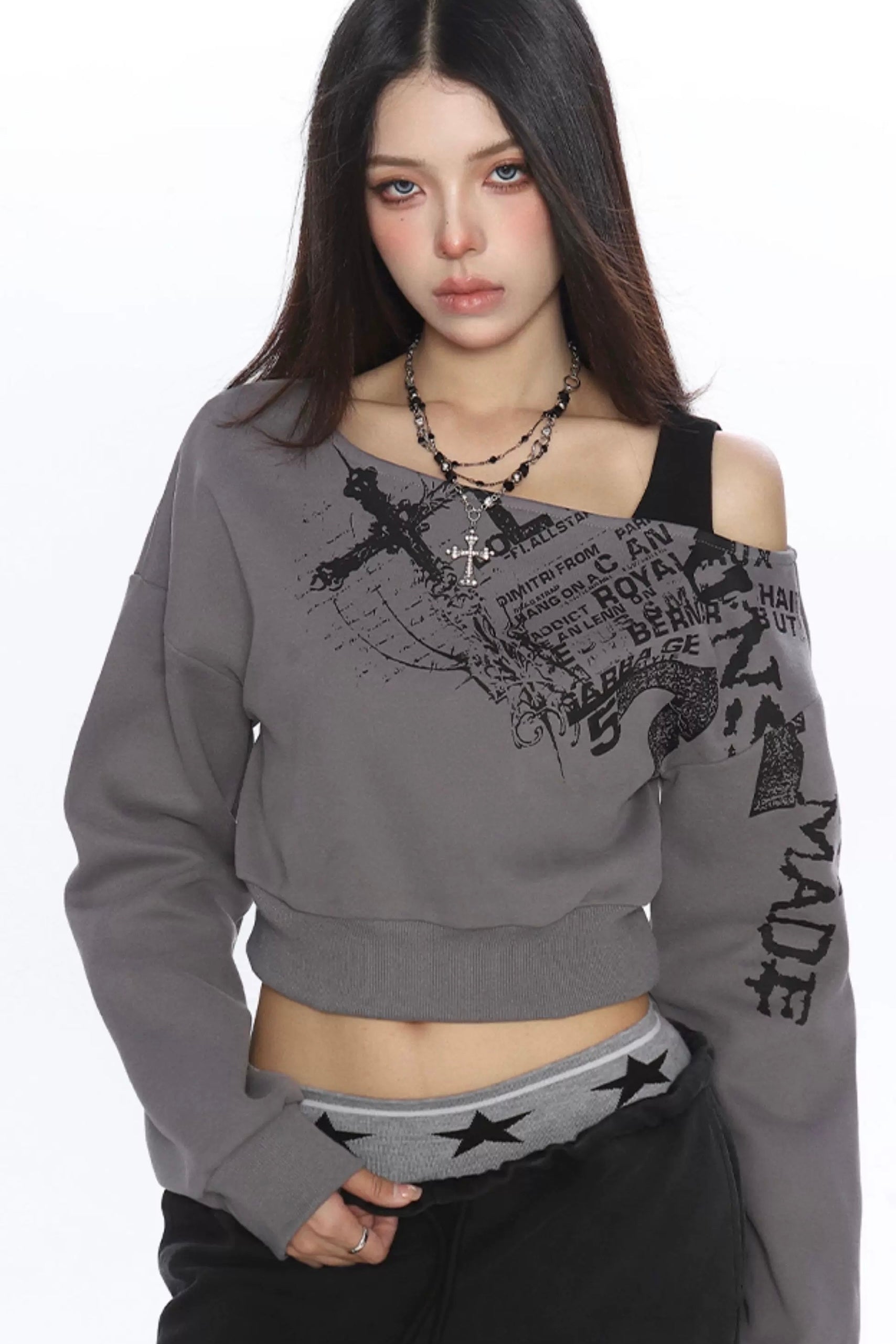 Grunge Graphic Cropped Top mry002192