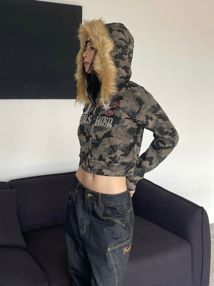 Camo Cozy Fur Jacket mry001638