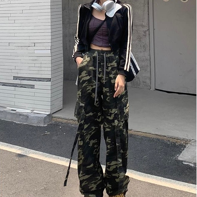 迷彩　ハイウエスト　ルーズ　ストレートパンツ　sle000150