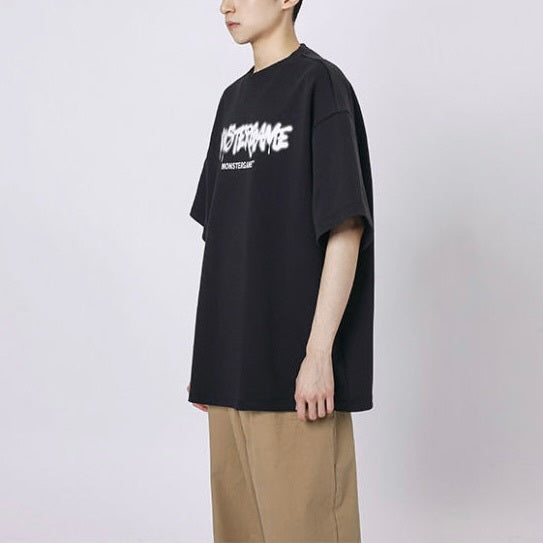 【送料無料】２カラー展開 2023SS オーバーサイズ インク風 ブランド ロゴ プリント 半袖 Tシャツ ユニセックス 韓国ストリート 韓国カジュアル　mry000847