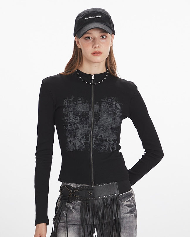 Graphic Zip-Up Top mry001839