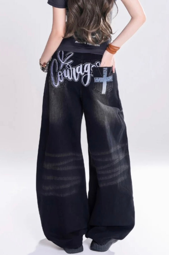 【COVER:FIT】 Courage Embroidered Wide-Leg Denim Pants mry001867