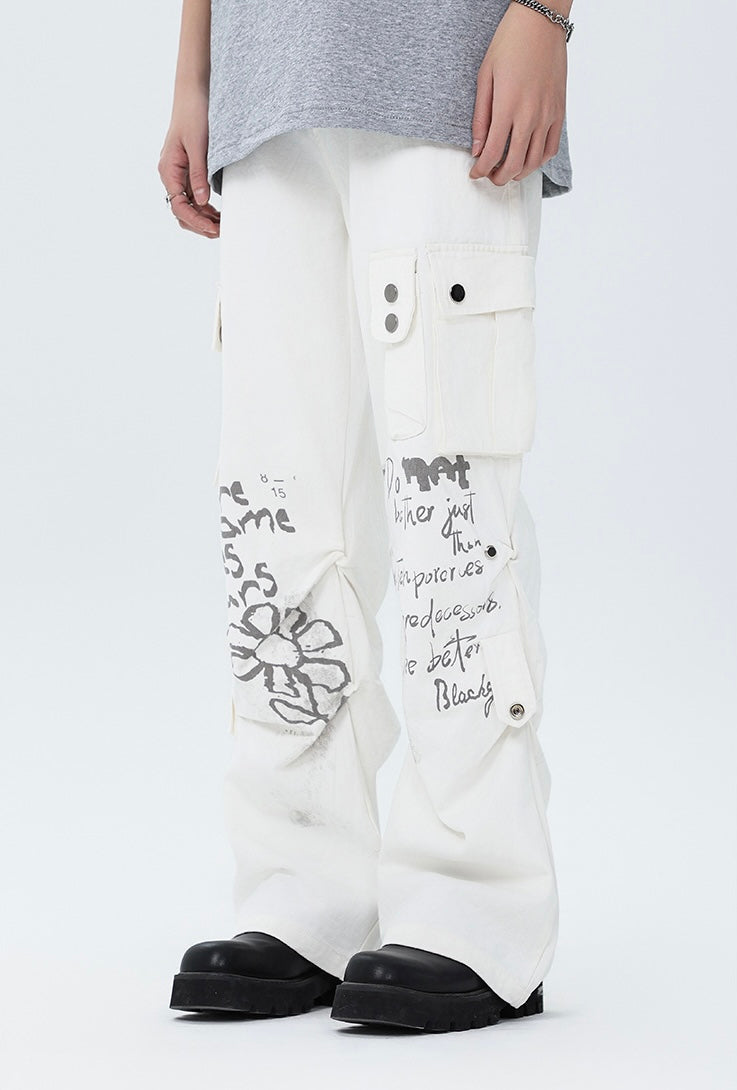 Scripted Bloom Wide Cargo Pants mry001759