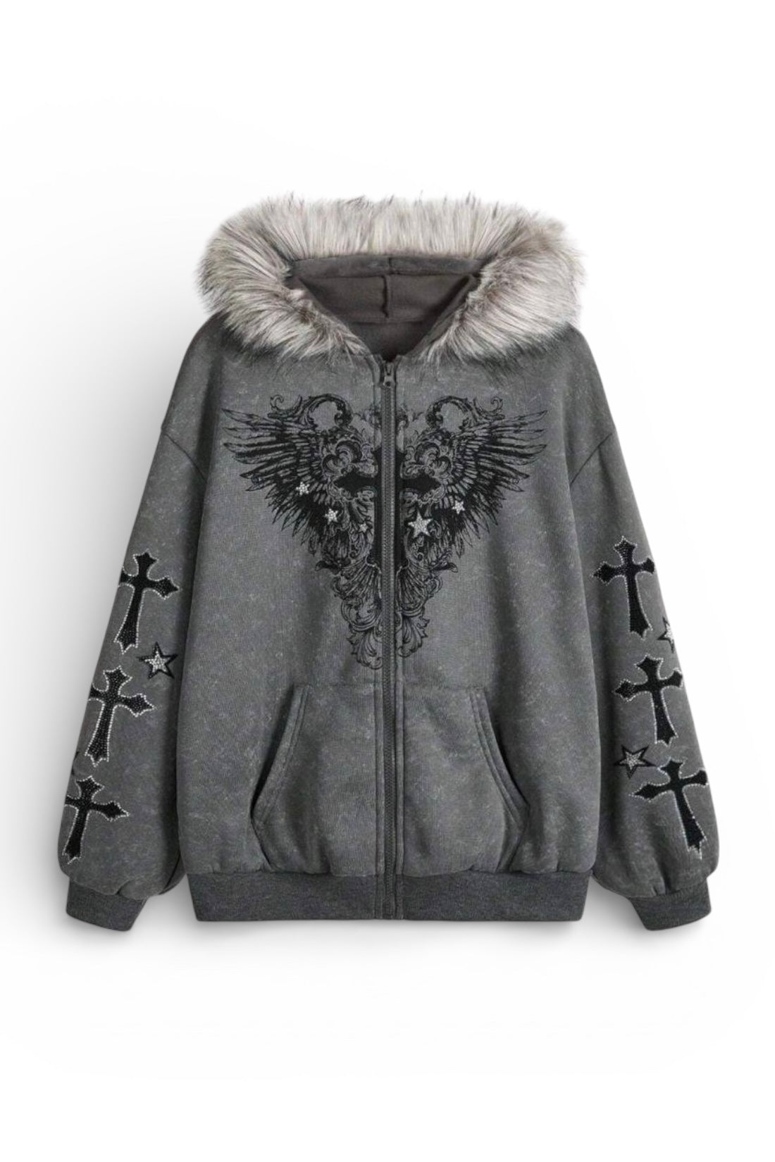 Angel Cross Hooded Zip Hoodie mry002150