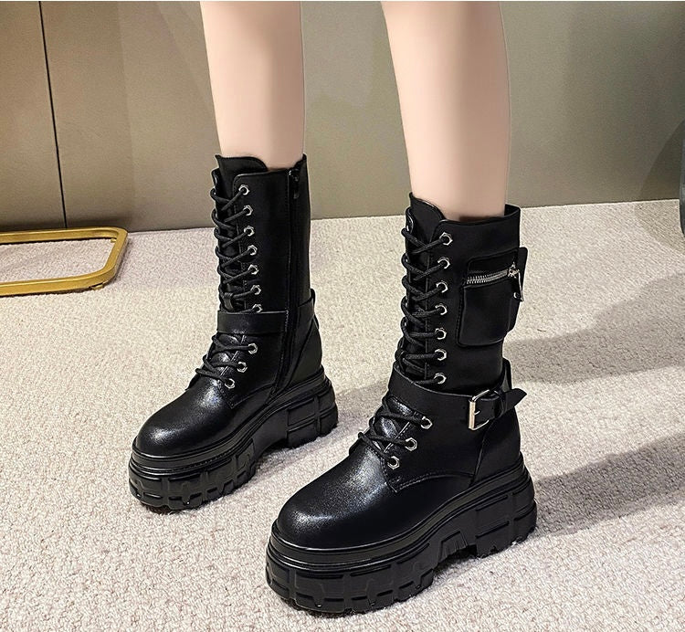 【2color】Utility Pocket Platform Combat Boots mry001670