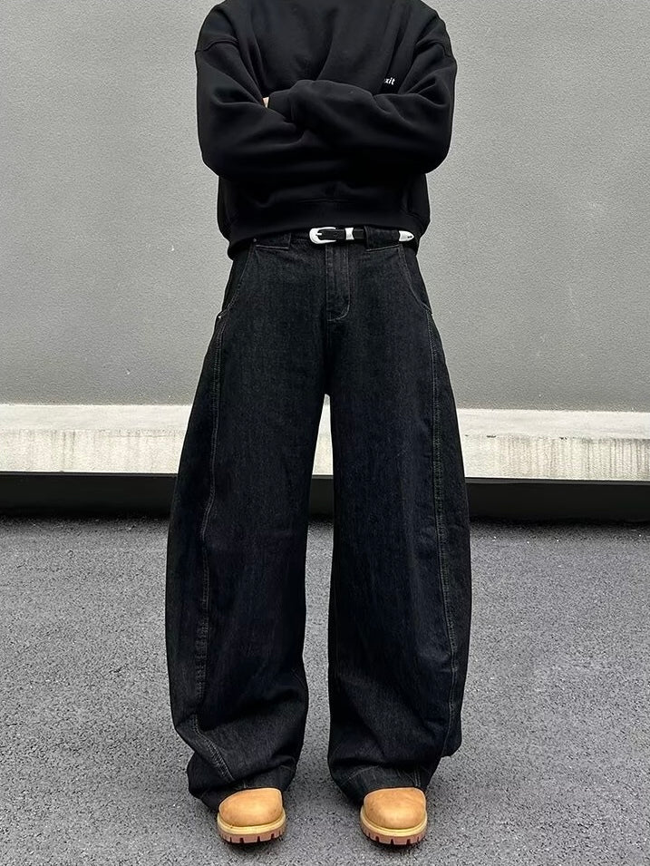 Black Wide-Leg Minimalist Denim Pants mry001632