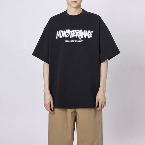 【送料無料】２カラー展開 2023SS オーバーサイズ インク風 ブランド ロゴ プリント 半袖 Tシャツ ユニセックス 韓国ストリート 韓国カジュアル　mry000844