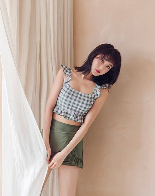 【2color】High-Waist Plaid Bikini Set mry001777