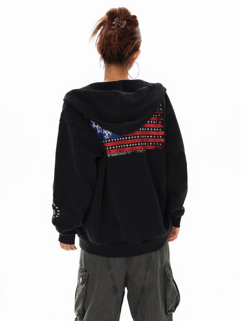 【数量限定/評価★4.8以上】Cross Emblem American Flag Zip Hoodie mry001959