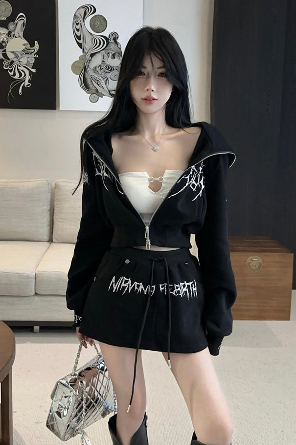 【Set-Up】Cropped Zip-Up Top & Skirt Set mry002183