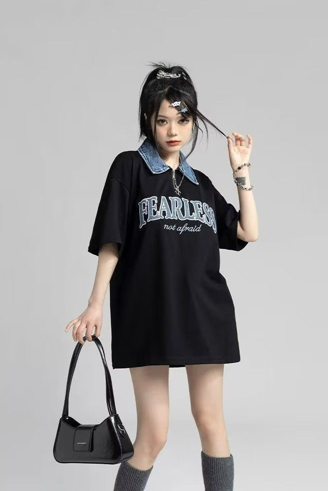 【2color】Denim Accent Oversized T-Shirt mry001704