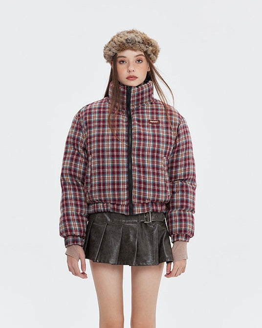 【2color】Reversible Checkered Short Down Jacket mry001802