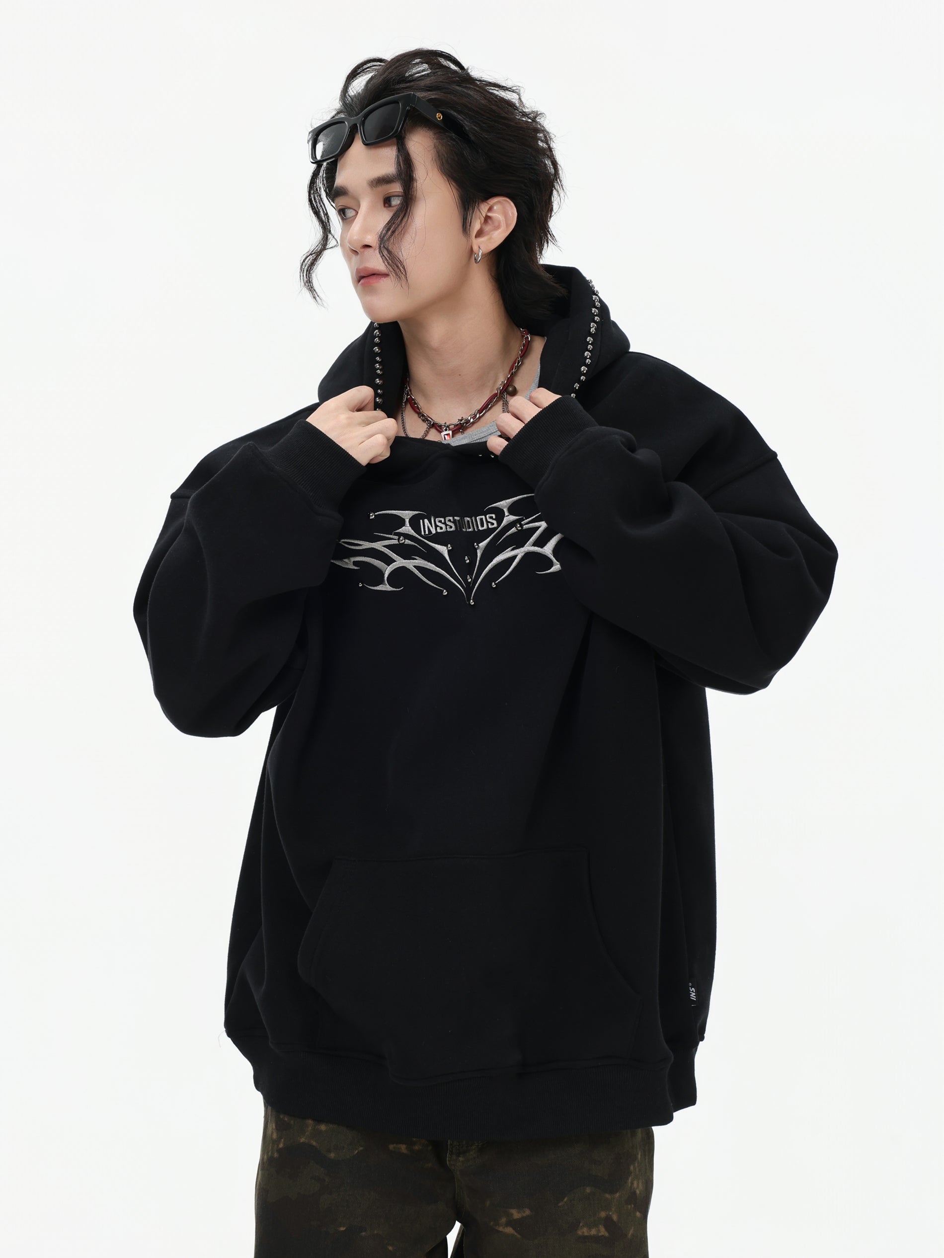 【評価★4.8以上／高品質】Tribal Studded Oversized Hoodie mry001900