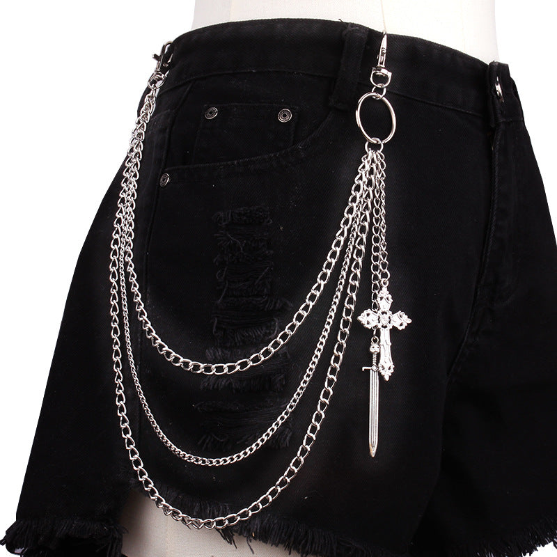 Cross Sword Layered Silver Wallet Chain mry001921