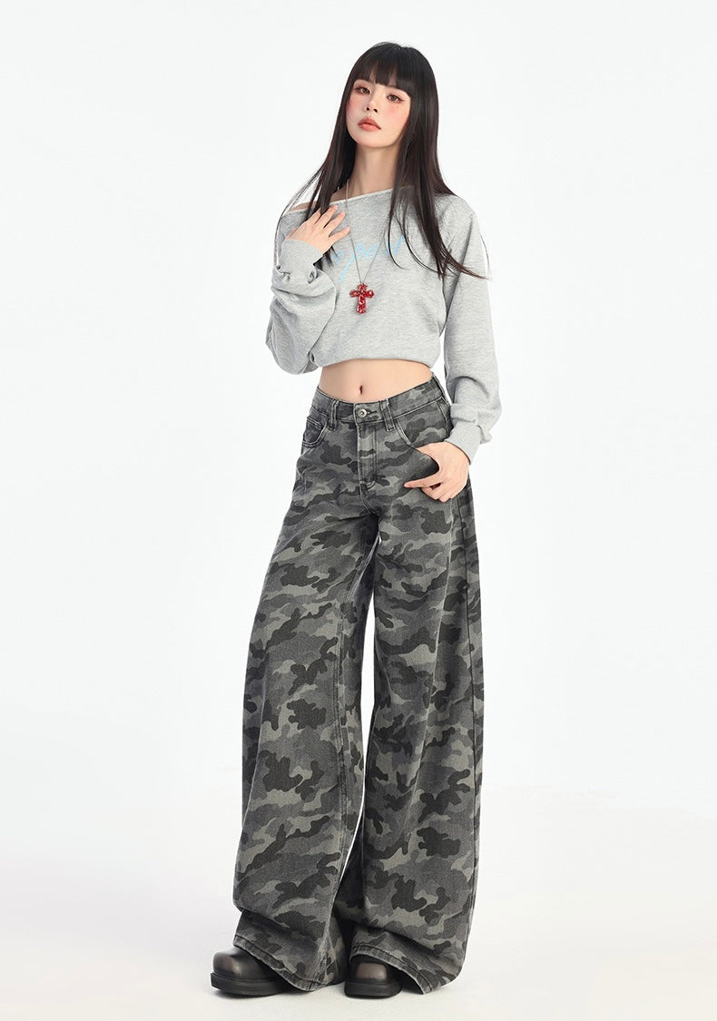 Camo Wide-Leg Denim Pants mry001745