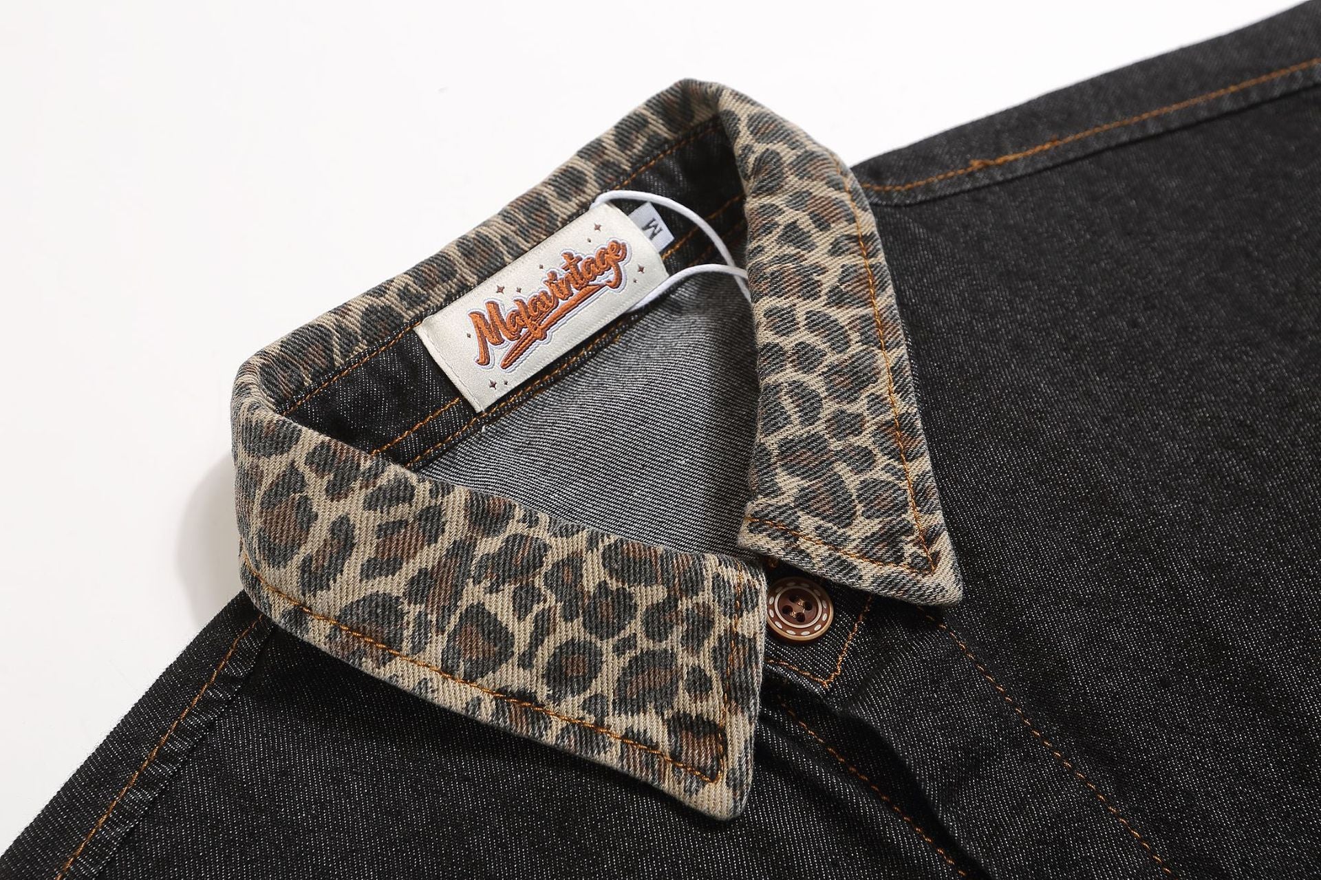 Leopard Trim Oversized Denim Shirt mry001738