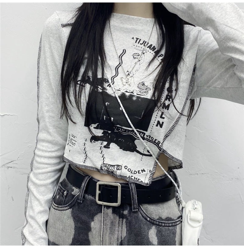 2カラー展開 韓国ストリート ダークホット 長袖Tシャツ ロンT   mry000658