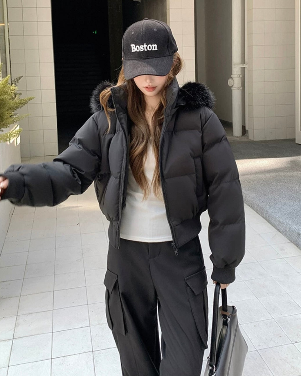 【爆安】Short Puffer Food Fur Jacket mry001966