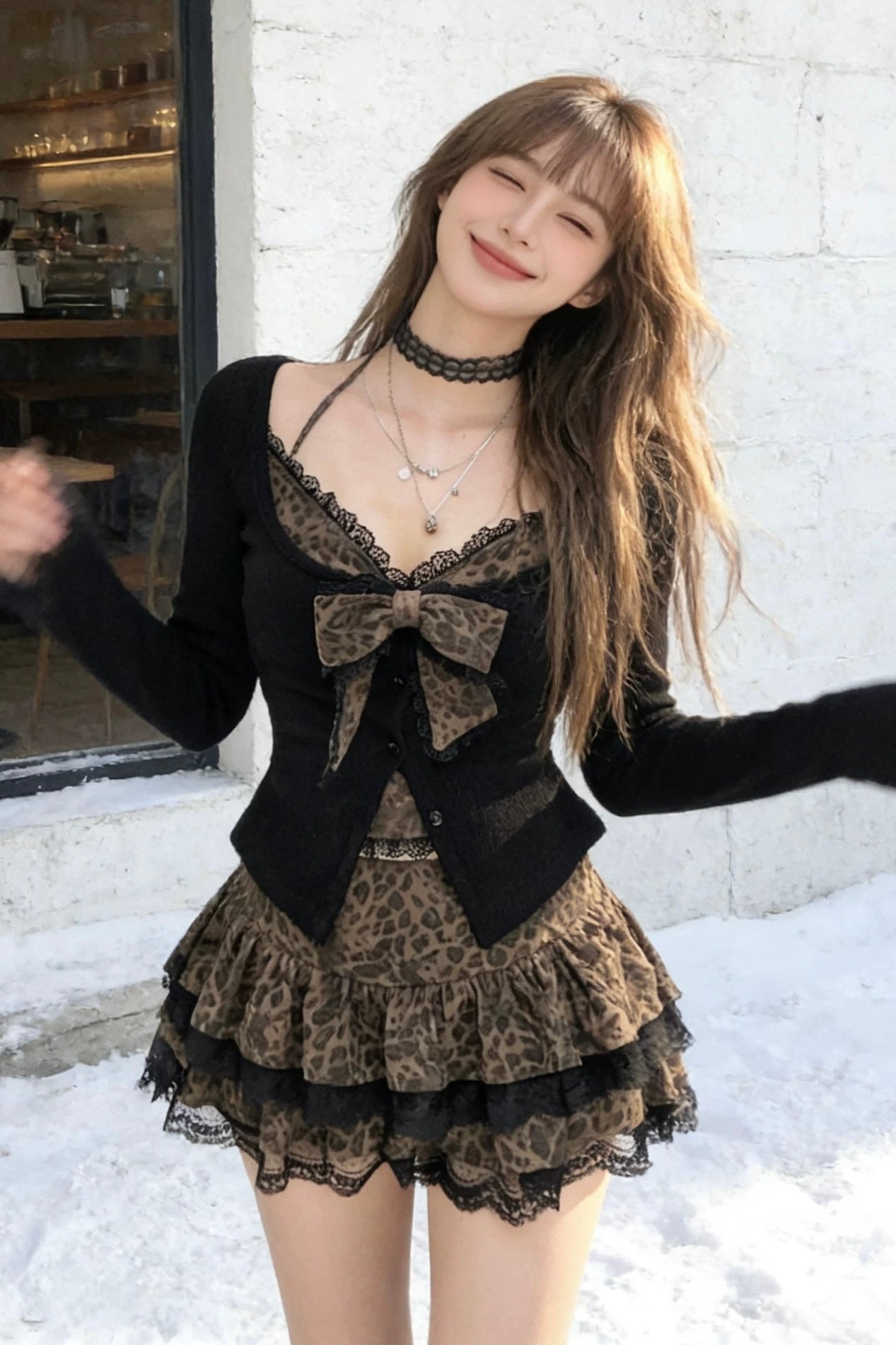 【Set-Up】Leopard Lace Ribbon Girly Set-Up mry002173