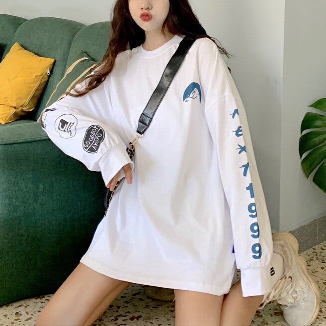 【送料無料】デザイン ロングTシャツ  2カラー 韓国 ストリート カジュアル 春・秋　mry000520