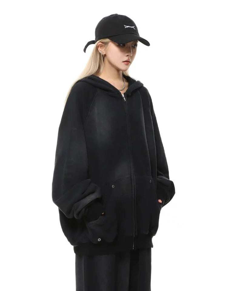 【評価★4.8以上／Tops】UNISEX DAMAGE DOLMAN ZIP HOODIE mry001907