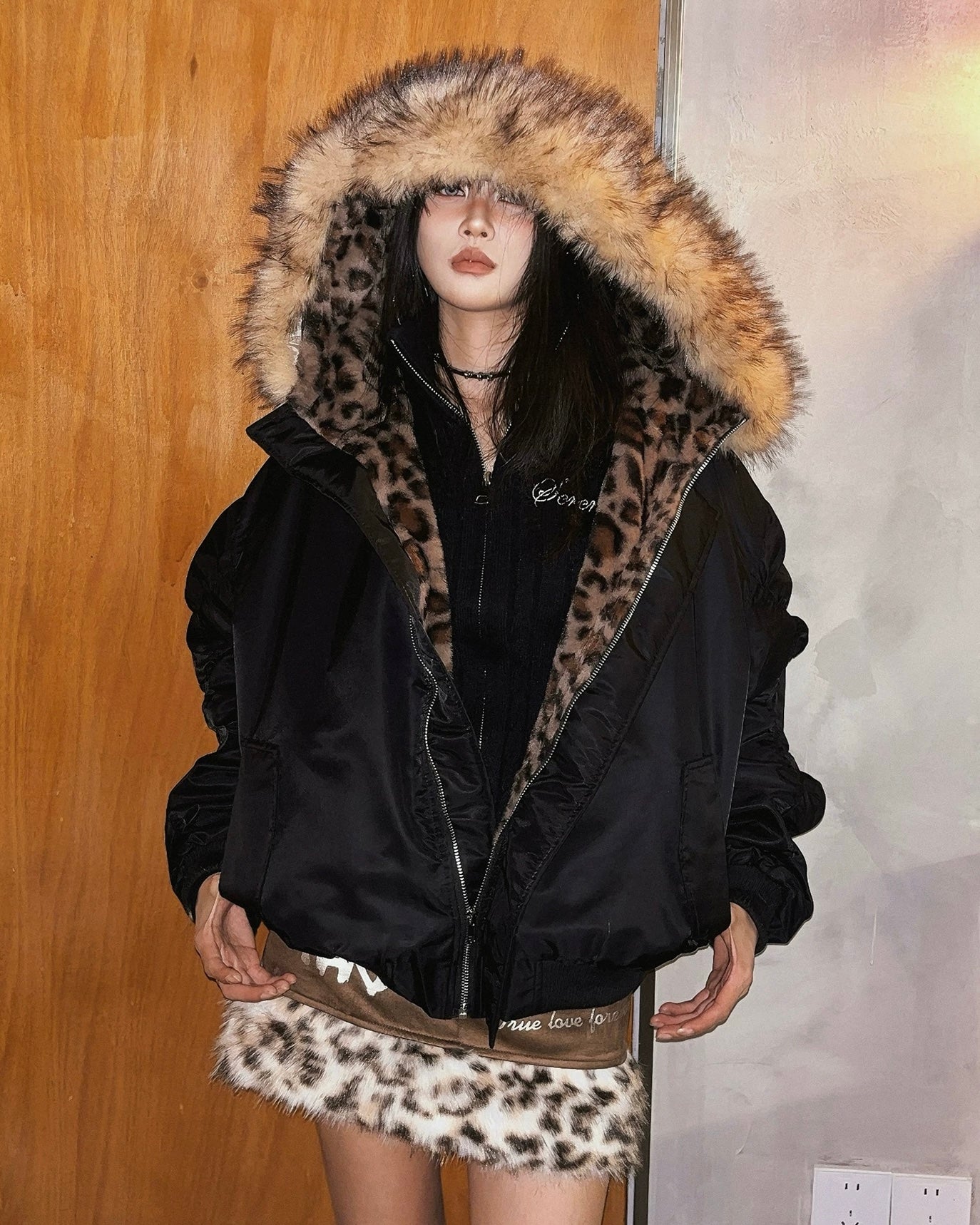 Leopard Lining Hooded Jacket mry002116
