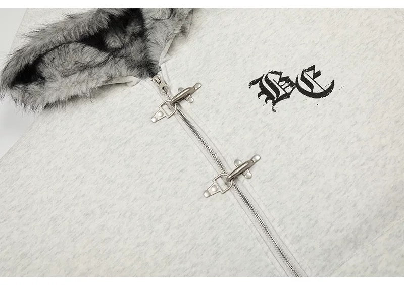 Fur-Lined Toggle Hook Hoodie Jacket mry001990