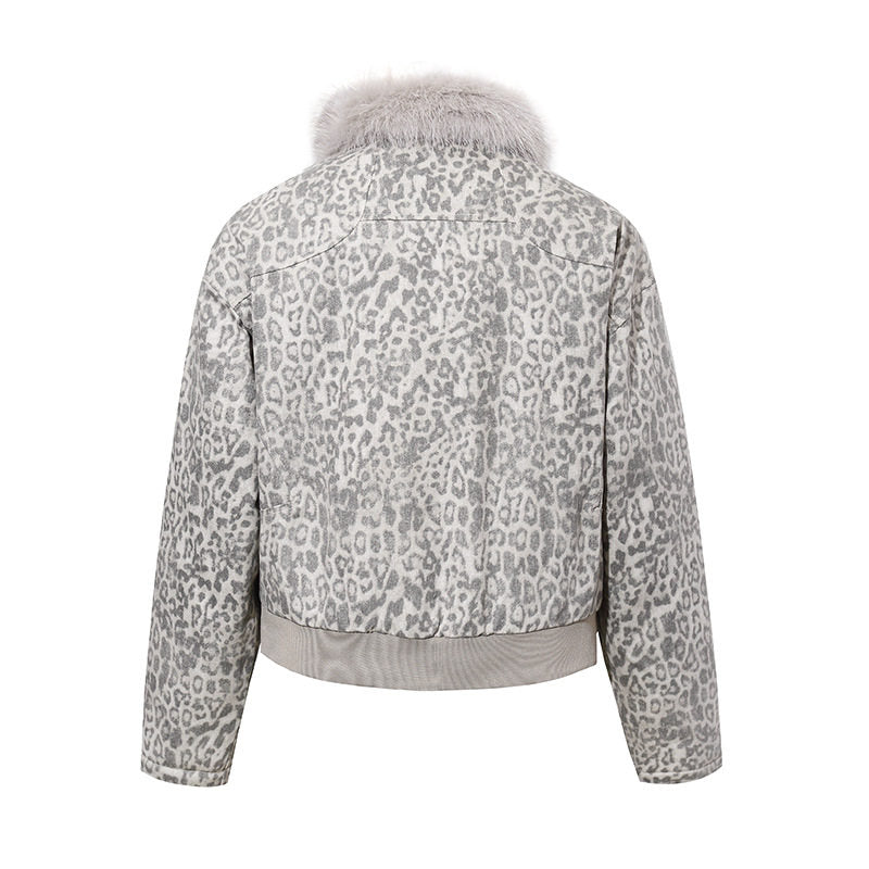 Leopard Faux Fur Trim Jacket mry002082