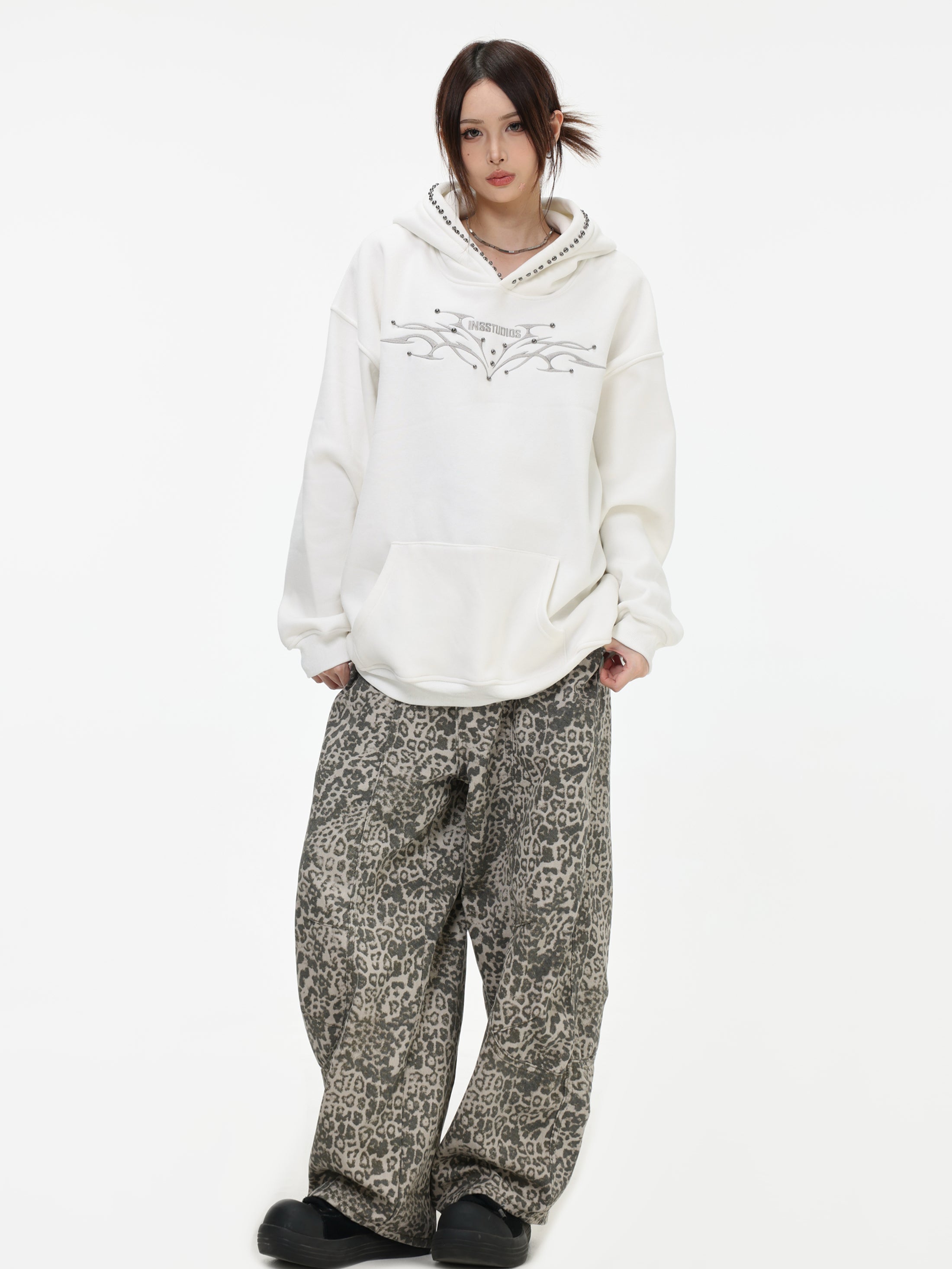 【評価★4.8以上／高品質】Tribal Studded Oversized Hoodie mry001900