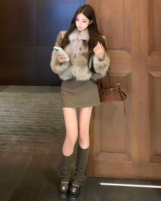 Mixed Faux Fur Short Jacket mry002051
