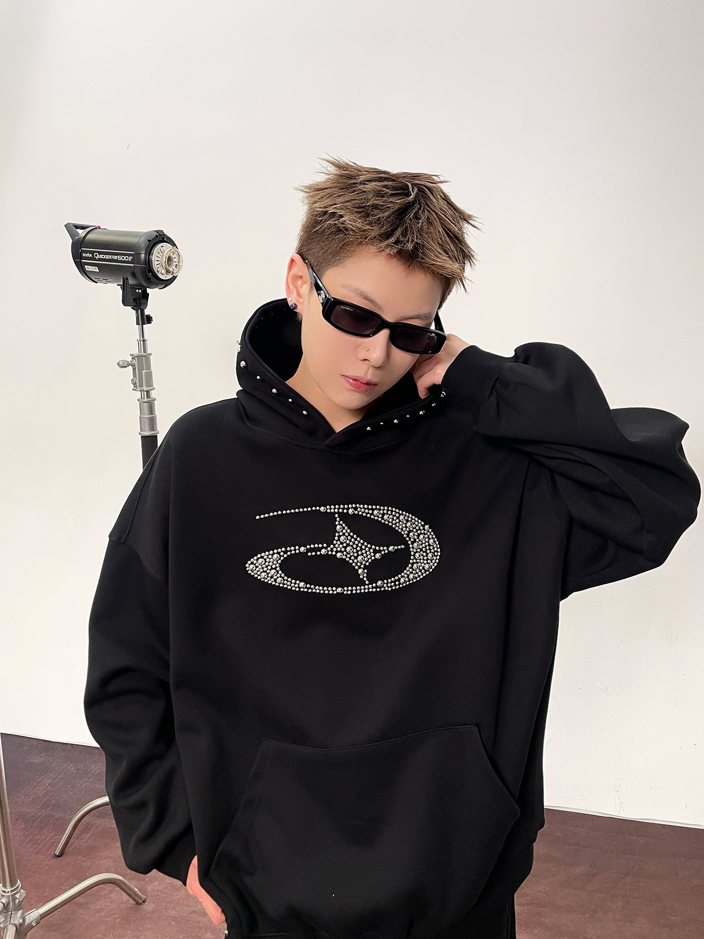 【評価★4.8以上／高品質】Rhinestone Logo Oversized Hoodie mry001901