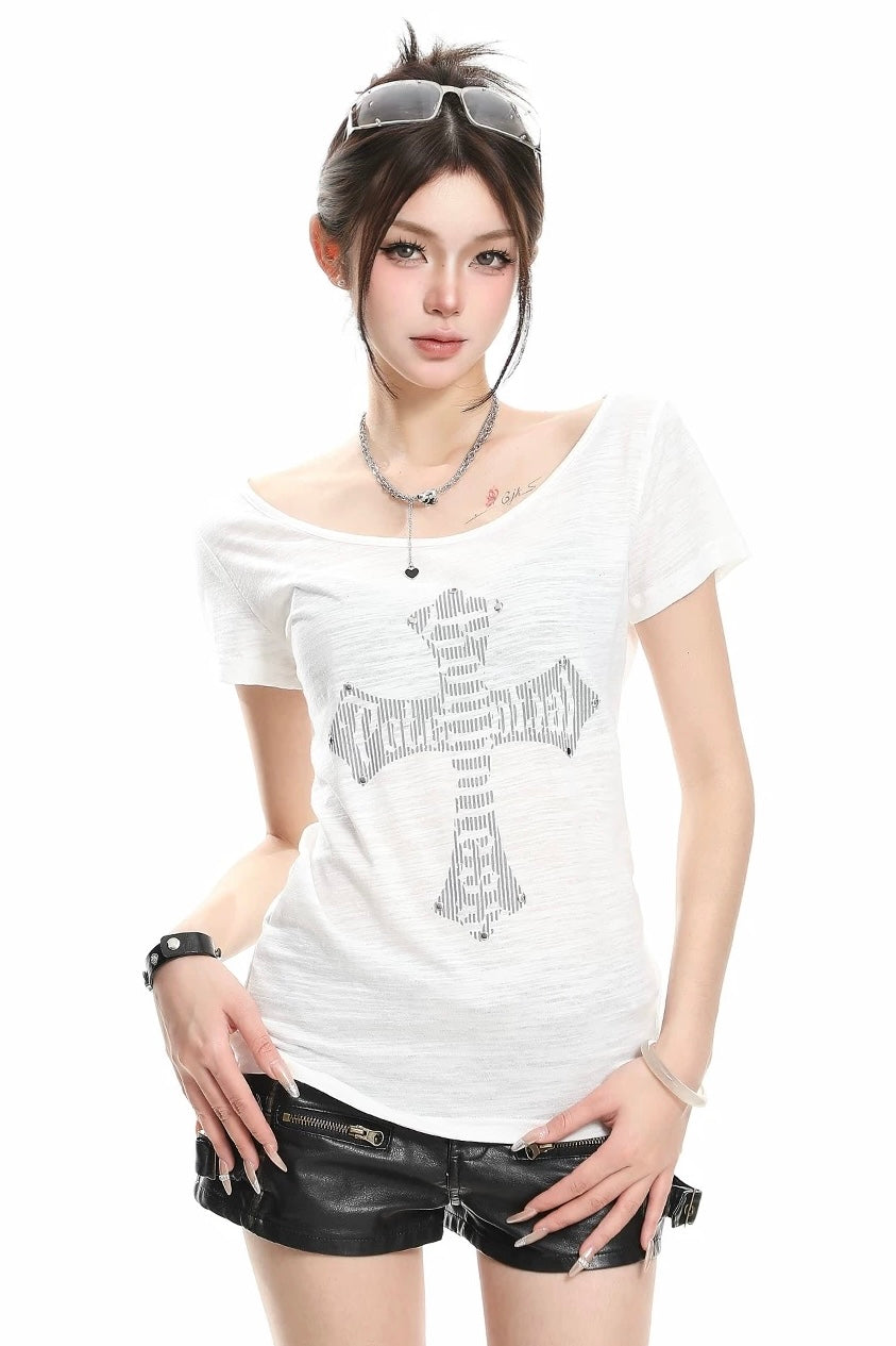 【トップス】クロスロゴTシャツ mry002376