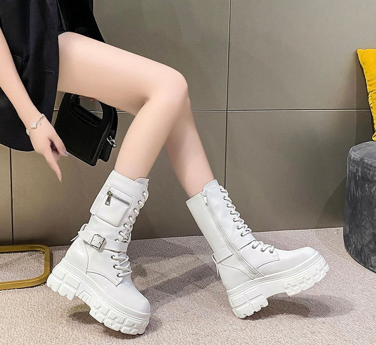 【2color】Utility Pocket Platform Combat Boots mry001670