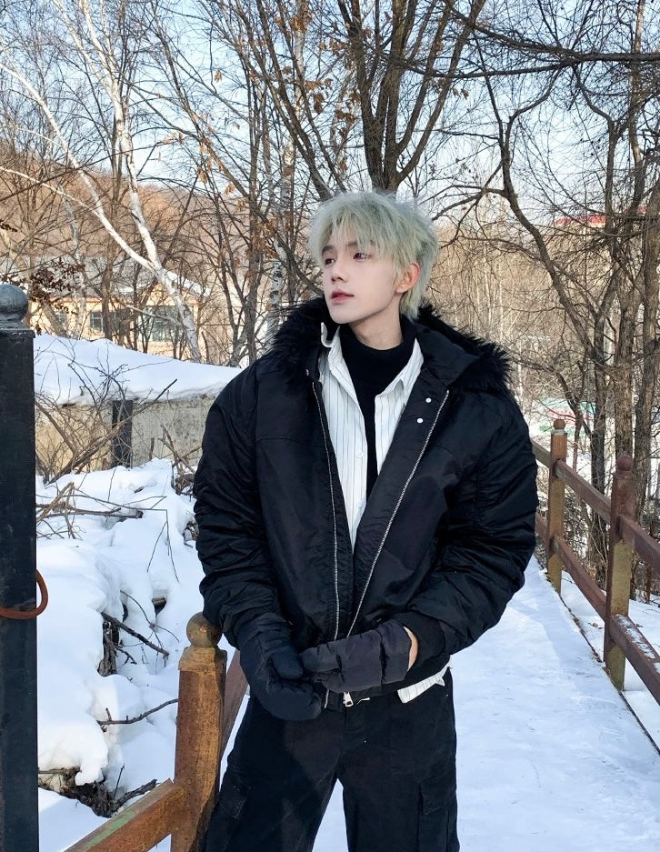 【高品質】Fur Hooded Bomber Jacket mry001984