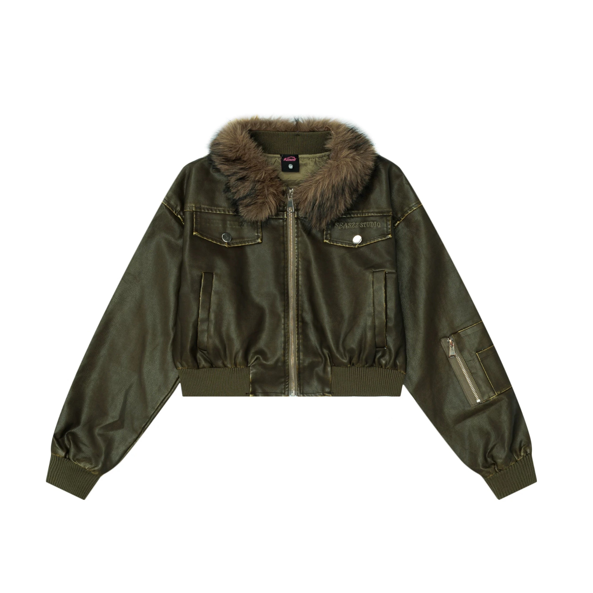 Cropped Leather Jacket mry002013