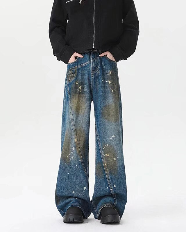 【COVER:FIT】 Vintage Paint-Stain Wide Denim Pants mry001863
