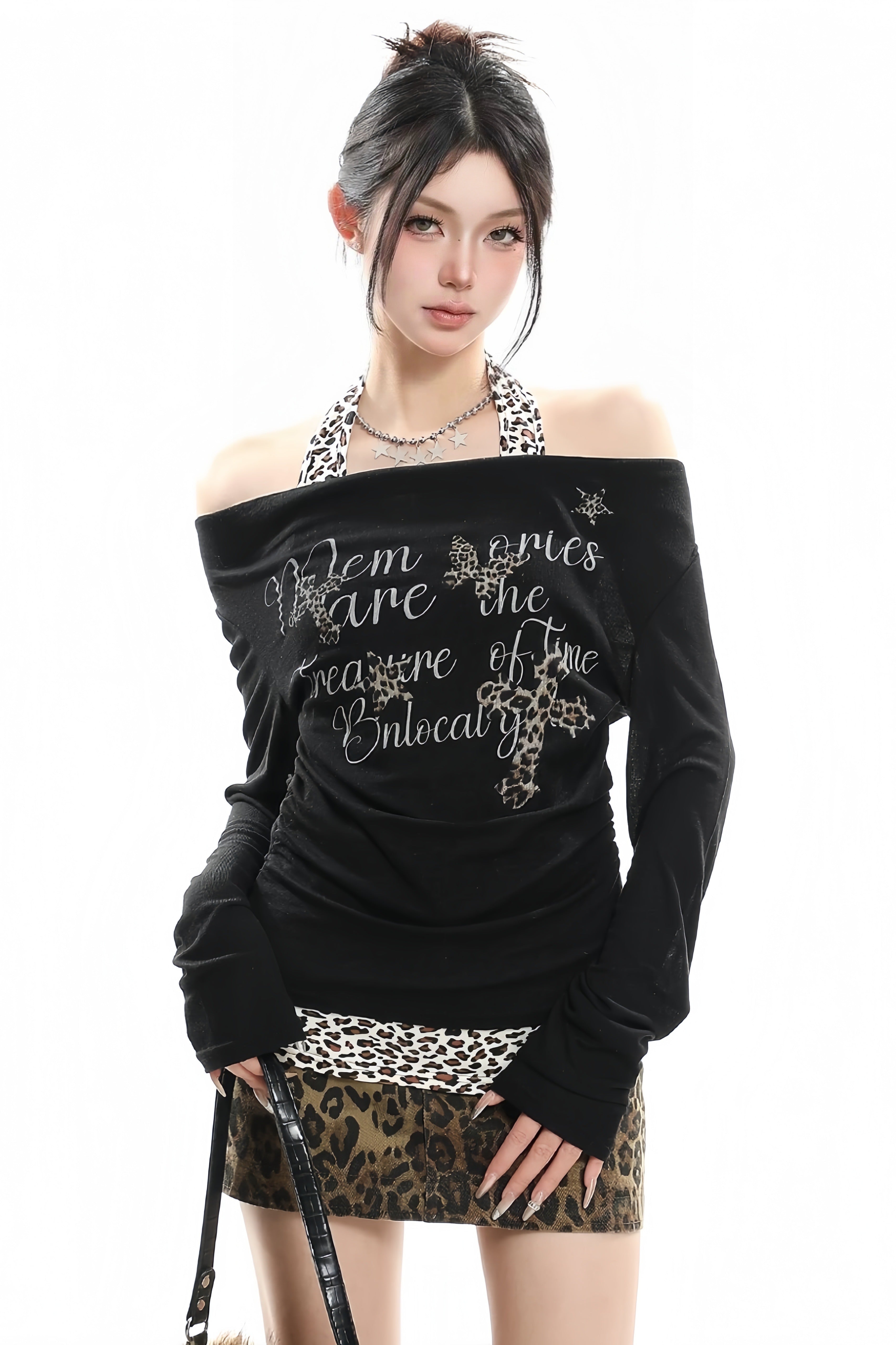 【トップス】 レオパードオフショルロンT mry002362