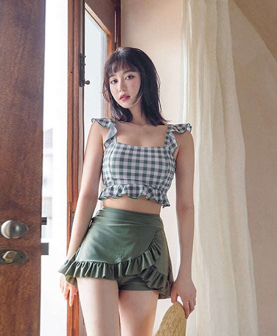 【2color】High-Waist Plaid Bikini Set mry001777