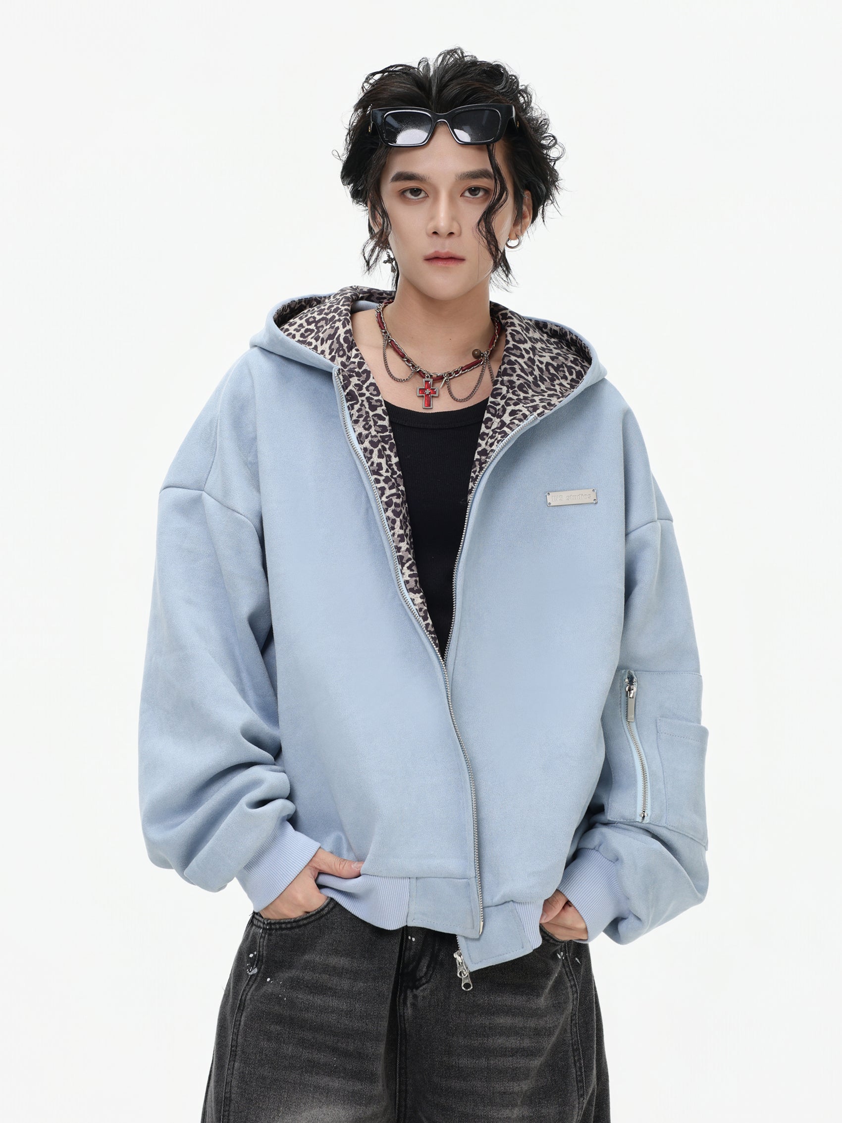 【評価★4.8以上／高品質】Leopard Lined Oversized Zip Hoodie Jacket mry001903