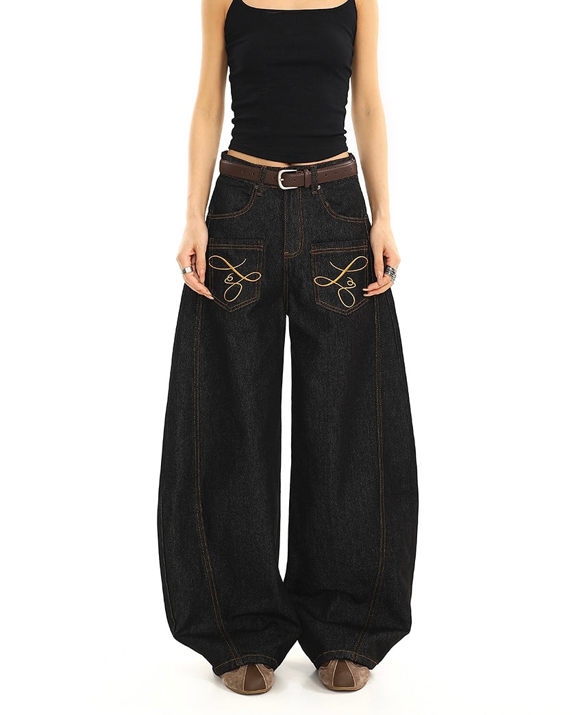 【COVER:FIT】 Embroidered Wide-Leg Denim Pants mry001862