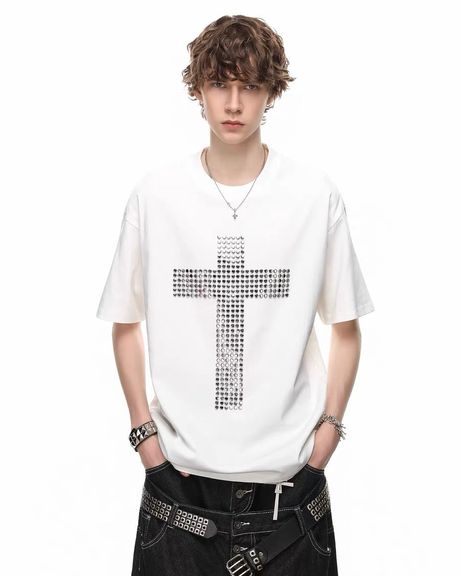 【トップス】ラインストーンクロスTシャツ mry002407