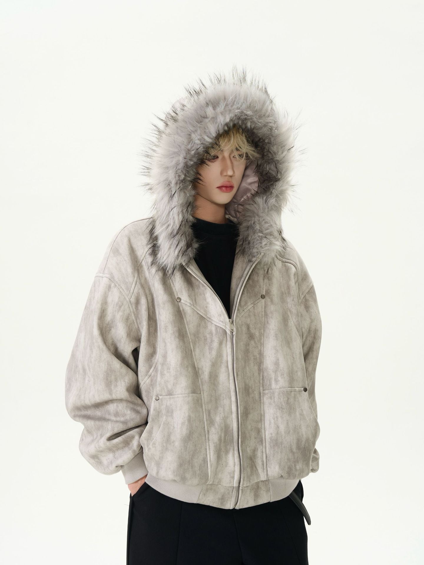 【特別価格/Outer】2color Unisex Edge Line Design Boa Jacket mry001615