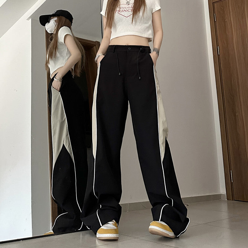 ２カラー展開 2023SS カラーブロッキング デザイン アメリカン レトロ ワイドレッグパンツ ユニセックス 韓国ストリート韓国カジュアル　mry000909